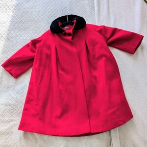 Girls' Red Wool Coat With Velvety Black Collar Victoria Style. Size L (12/14)